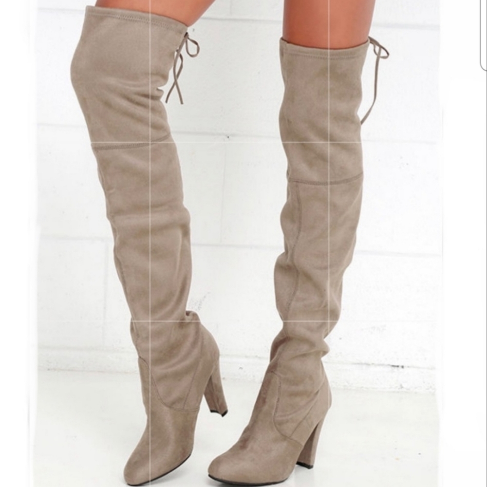 STEVE MADDEN GORGEOUS OVER THE KNEE BOOTS TAUPE